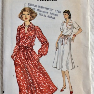 Vogue Pattern 9769 Raglan Sleeve Dress w/Pointed Collar, Self Belt, Opt. Patch Pocket - Short Sleeves w/Turn-back Cuffs or Long Sleeves