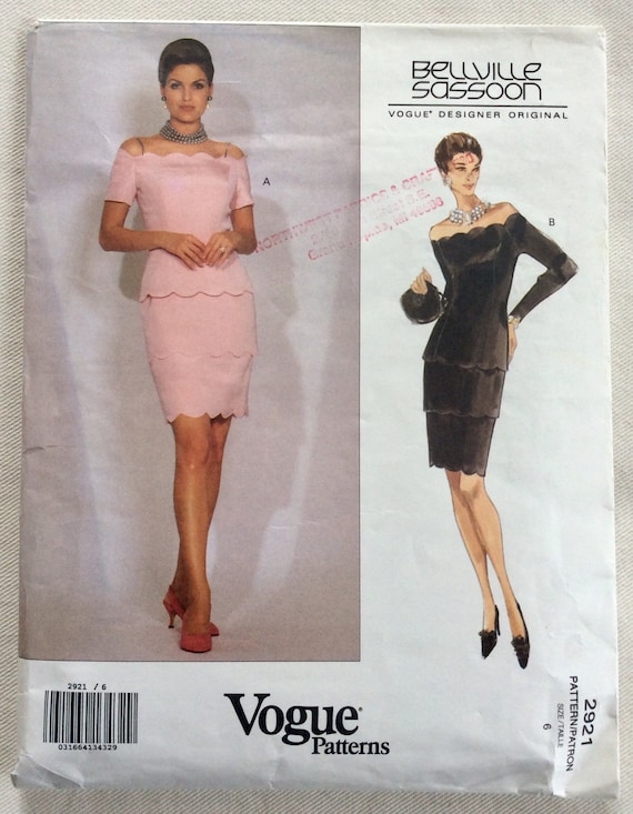 vogue off the shoulder dress pattern Vogue Pattern 2921 Bellville Sassoon off Shoulder Boned Formal Occasion  Dress W/tiered and Scalloped Detail & Shaped Hem Sizes 6 or 12