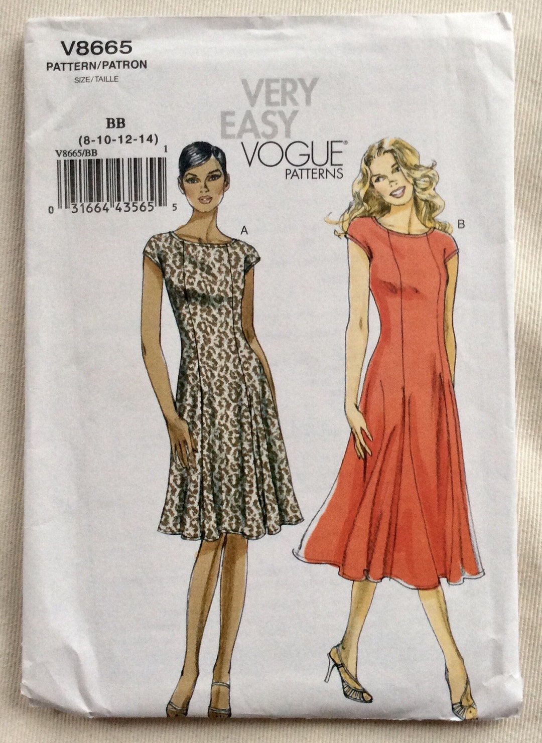 Vogue Pattern 8665 Fit and Flare Princess Seam Dress W/bateau - Etsy