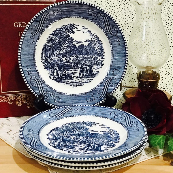 Vintage Currier and Ives Small Dessert Plate Set of 4 "The Old Grist Mill"