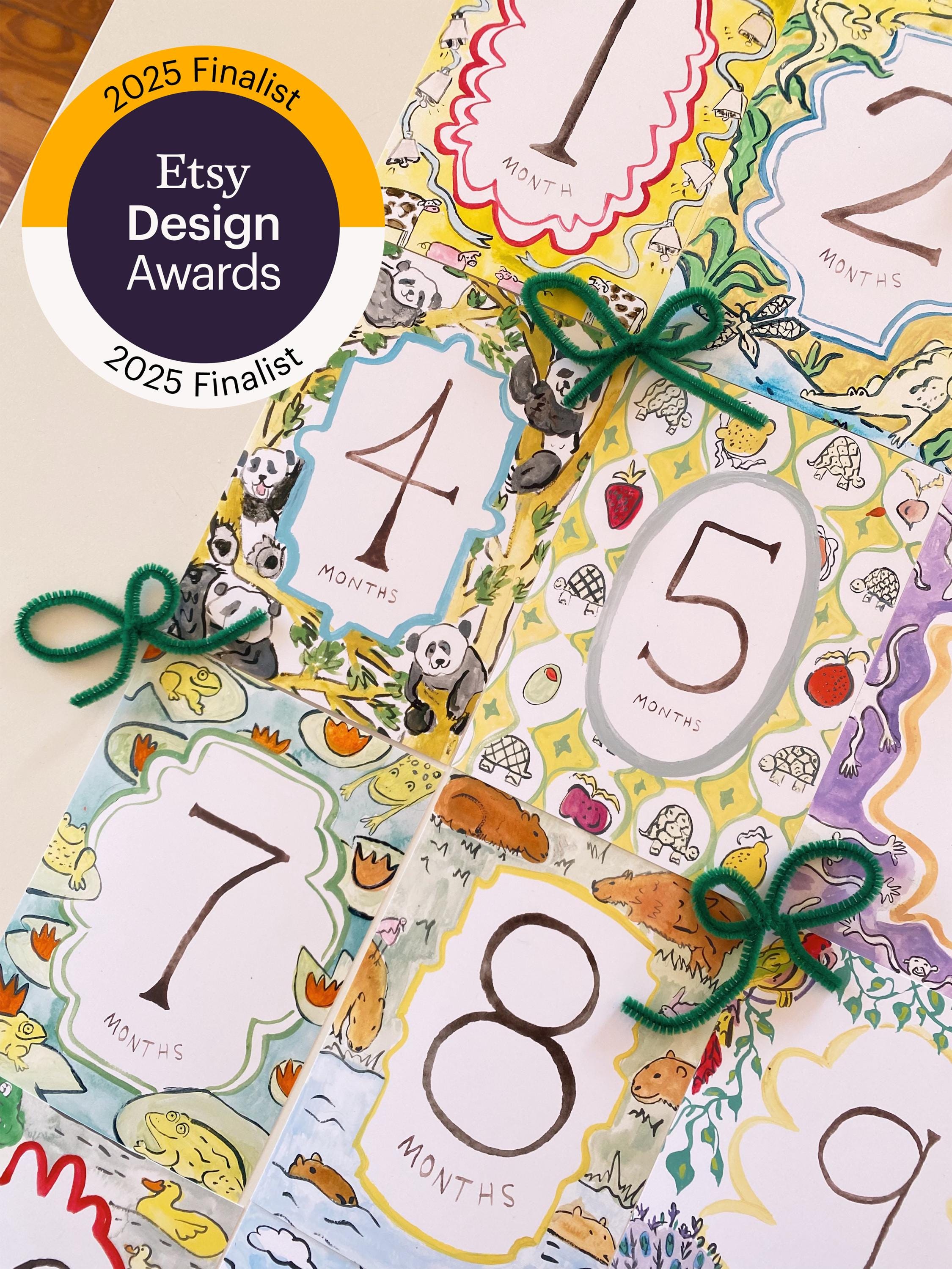 Animal Gender Neutral Painted Baby Milestone Marker Cards - Etsy