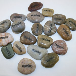 Lot of 100pcs Smooth Polished Engraved Inspirational Positive message Stones Spirit Etched Words Natural River Rocks compassion
