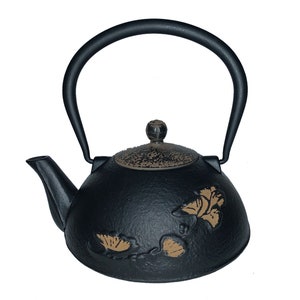 MCT005 900ml Cast Iron Teapot set with 4 cups,good heavy quality floral teapot,0.9L Black flowers tea pot,Teapot Gift,art iron pots