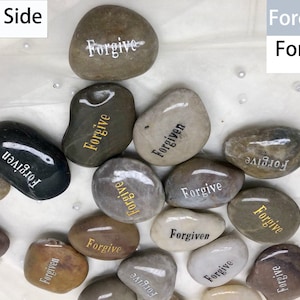 Lot of 50pcs Smooth Polished Engraved Inspirational Wishing Stones Spirit Etched Words Natural River Rock Double Side forgiven-forgive