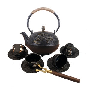MCT-A025-12BK 1200ml Black Good Heavy Quality Plum Bossom Birds On Tree Teapot for Tea 1.2L Teapots Tea Pot Set Granule Cup Gift for Dad