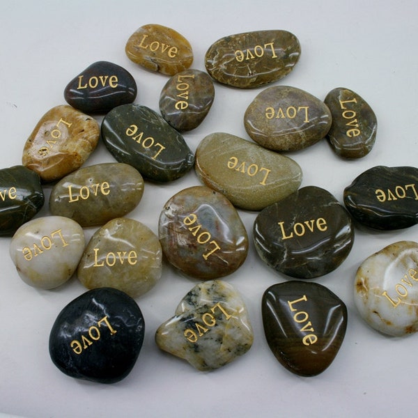 Lot of 20pcs Smooth Polished Engraved Inspirational Positive message Stones Spirit Etched Words Natural River Rocks Love