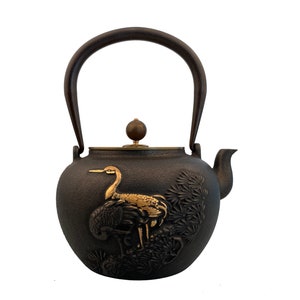 MCT-A031-12BK 1200ml Black Good Heavy Quality Pine Tree Crane Cast Iron  Teapot 1.2L Plant Trees Teapots set with Tea Pot Cups Gift