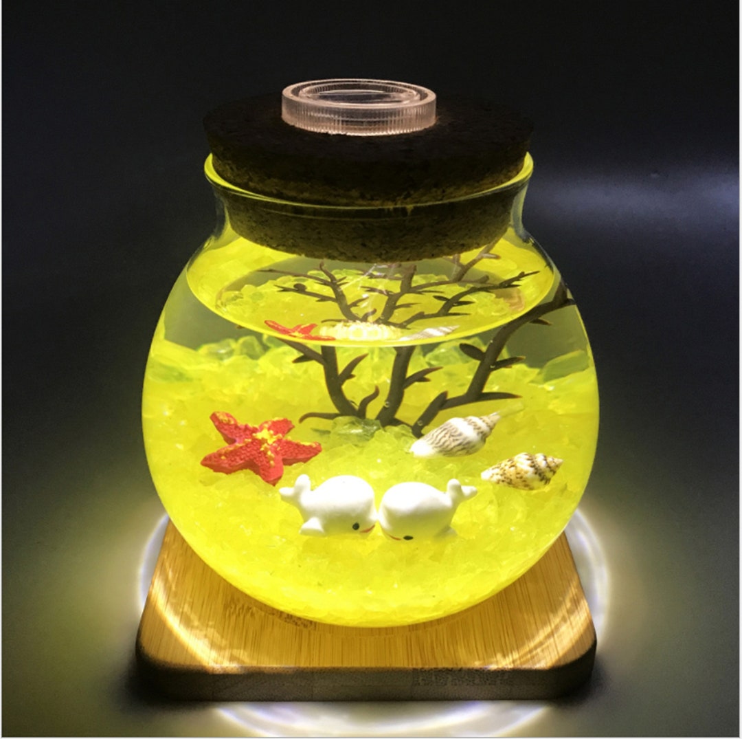 Decorative Mini Glass Fish Tank Bowl Aquarium 4 X 4 With Light Decor
