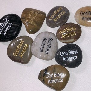 Lot of 20pcs Smooth Polished Engraved Inspirational Positive message Stones Spirit Etched Words Natural River Rocks God Bless America