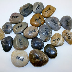Lot of 20pcs Smooth Polished Engraved Inspirational Positive message Stones Spirit Etched Words Natural River Rocks pray