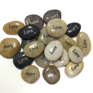 Lot of 100pcs Smooth Polished Engraved Inspirational Positive message Stones Spirit Etched Words Natural River Rocks Love