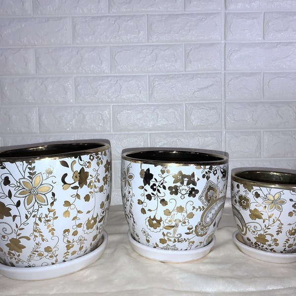 Ceramic flower pots outdoor indoor planter pots set of 3