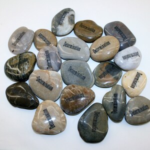 Lot of 20pcs Smooth Polished Engraved Inspirational Positive message Stones Spirit Etched Words Natural River Rocks determination
