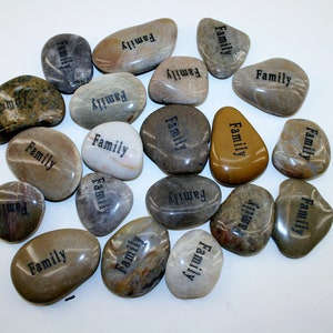Lot of 100pcs Smooth Polished Engraved Inspirational Positive message Stones Spirit Etched Words Natural River Rocks family