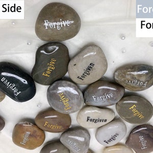 Lot of 20pcs Smooth Polished Engraved Inspirational Wishing Stones Spirit Etched Words Natural River Rock Double Side forgiven forgive