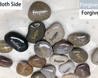 Lot of 20pcs Smooth Polished Engraved Inspirational Wishing Stones Spirit Etched Words Natural River Rock Double Side forgiven forgive