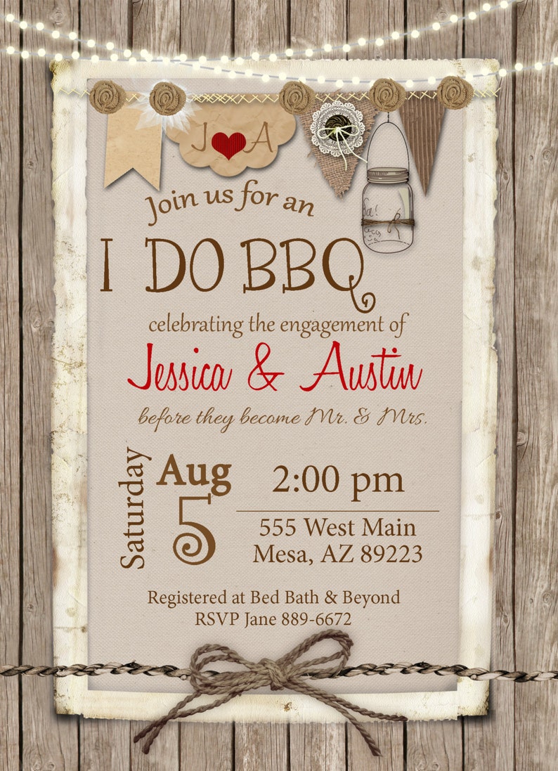 I Do BBQ Invitation Engagement Party Burlap Invite Lights - Etsy