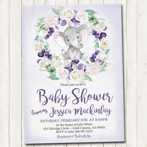 Baby Girl Elephant Invitation Baby Shower Printable Invite | Etsy