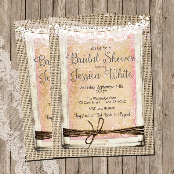 Rustic Bridal Shower Invitation Burlap and Lace Invitation Etsy