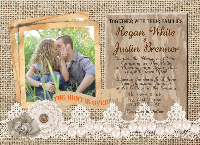Camo Camouflage Wedding Invitation Rustic Burlap and Lace Etsy