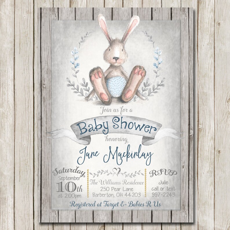Bunny Baby Shower Invitation Baby Shower Invitation Boy Etsy
