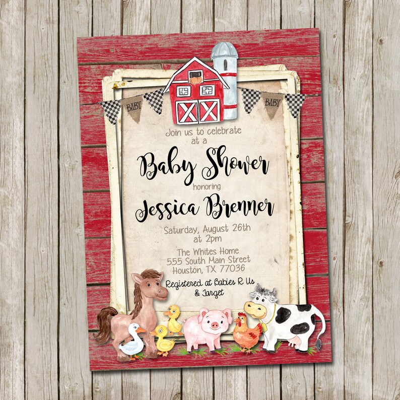 Farm Animals Baby Shower Invitation Rustic Baby Shower Etsy