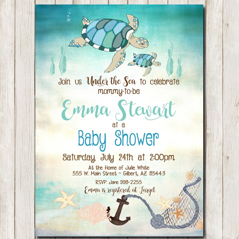 Sea Turtle Baby Shower Invitation Rustic Baby Shower Etsy