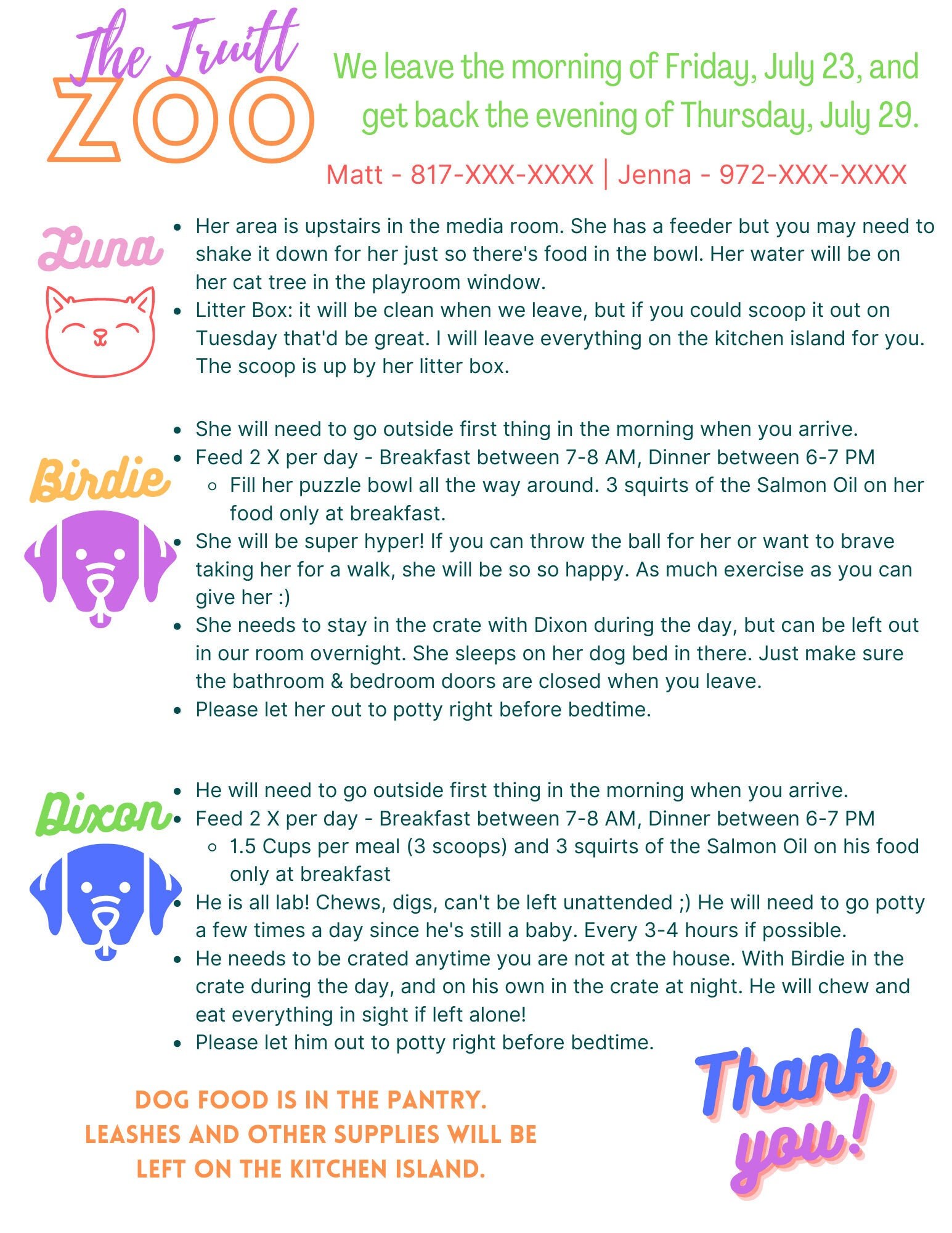 Pet Care Instructions Template Etsy