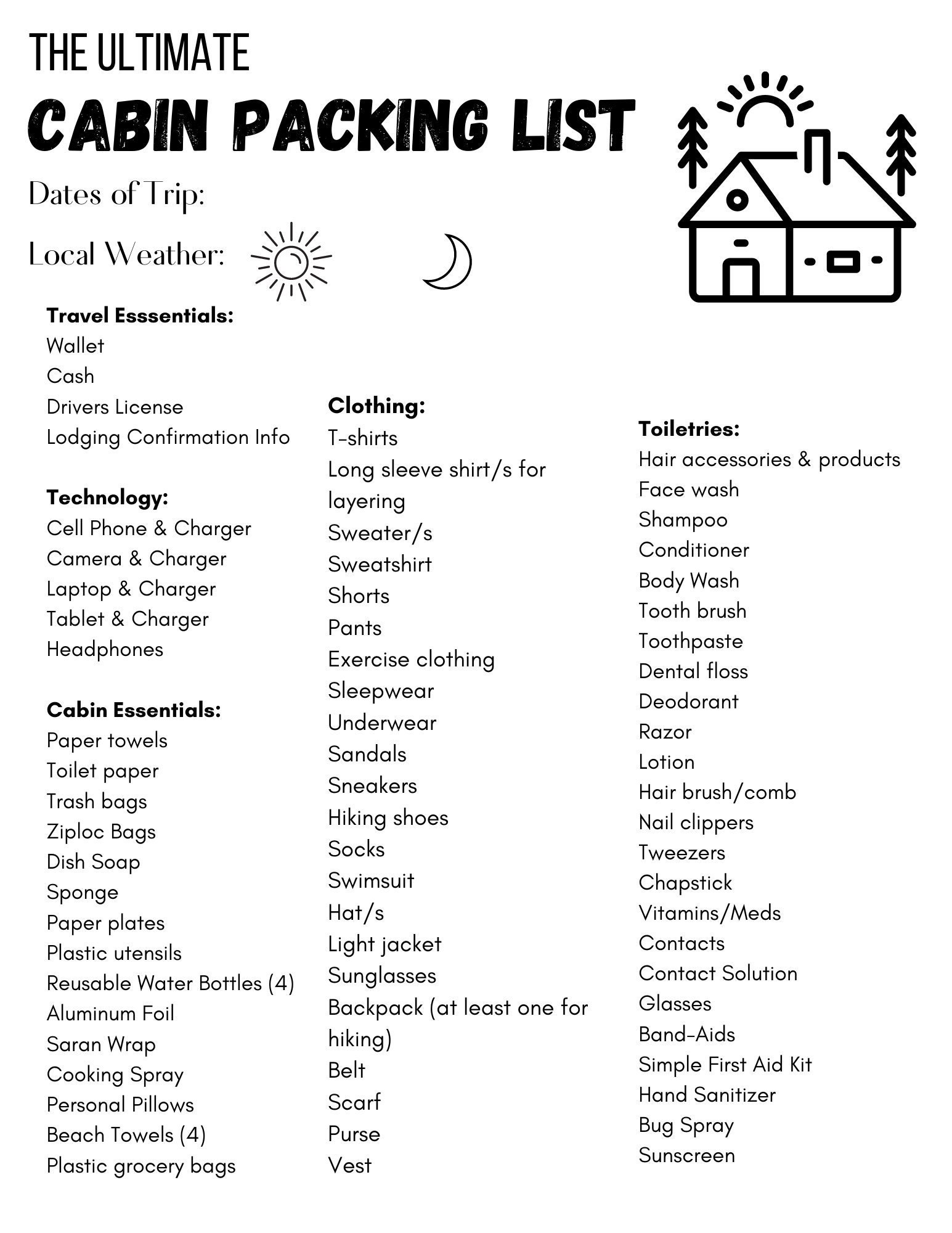 The Ultimate Cabin Packing List Lupon gov ph