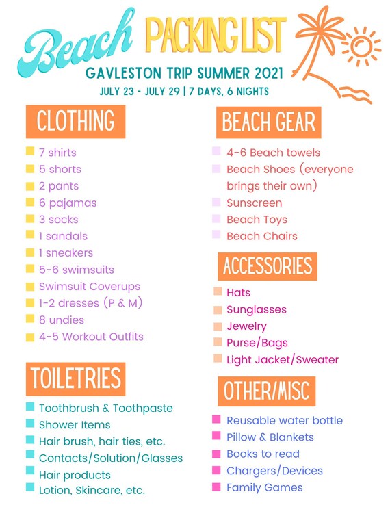 Lista de empaque de viaje a la playa | Etsy España