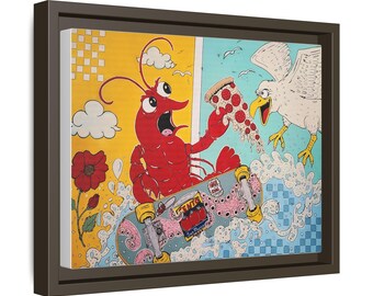 Skateboarding Lobster Pizza Seagull Art Matte Canvas