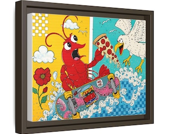 Skateboarding Lobster Pizza Seagull Art Matte Canvas