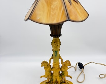 Antique Cast Iron Cherub Table Lamp w/Three Putti Figures