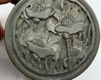 Vintage Pewter Trinket Box Cannister Floral Design 2.5 inches