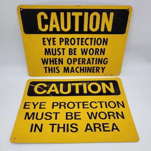 Letreros de tienda de precaución amarillos de metal vintage 14 "x 10"
