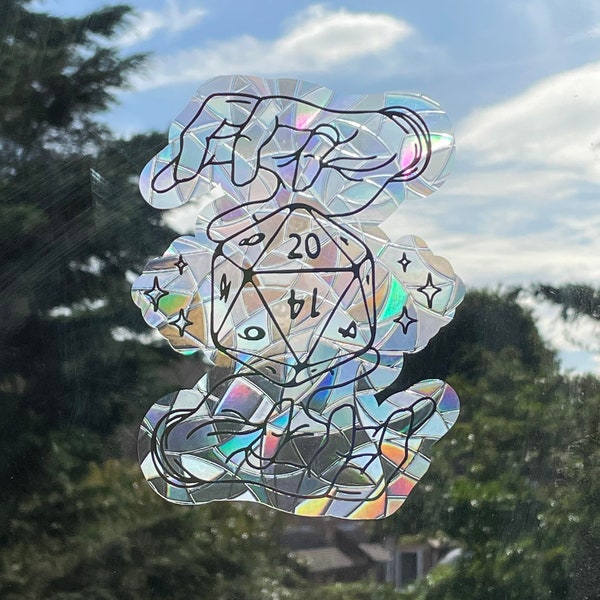 D20 magic hands suncatcher | Dnd suncatcher | Nerdy window cling | Rainbow window sticker | Perfect for DnD pathfinder and other TTRPG