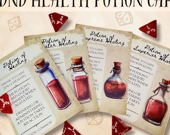 DnD Health potion cards I Dnd handout items I Health potion tokens I Dnd gift ideas I Dnd printouts I TTRPG gifts I Cleric gift ideas