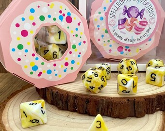 Donut Dice Set: Yellow & White, TTRPG Polyhedral Dice