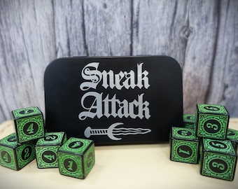 Späher Schurke Archetyp I Schleich-Angriffswürfel I Grüne und schwarze Würfel I Mattschwarzes Zinn | 10 W6 Würfelset | TTRP DnD und Pathfinder Geschenke