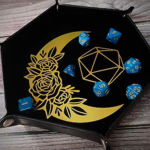 Moon D20 | Black and gold Dnd Dice tray | Hexagon dice tray | Collapsible dice tray I DnD gift | Perfect for Pathfinder & TTRPGs