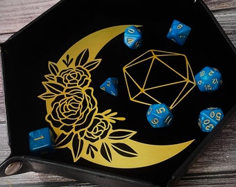 Moon D20 | Black and gold Dnd Dice tray | Hexagon dice tray | Collapsible dice tray I DnD gift | Perfect for Pathfinder & TTRPGs