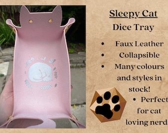 Cat Dice Tray: Pink Collapsible Faux Leather Tray for DND