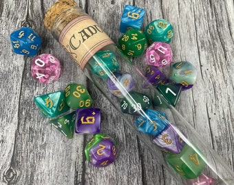 Caduceus I Critical role gift I Caduceus inspired dice I Glass tube I Critical role gifts I All CR2 characters in stock!