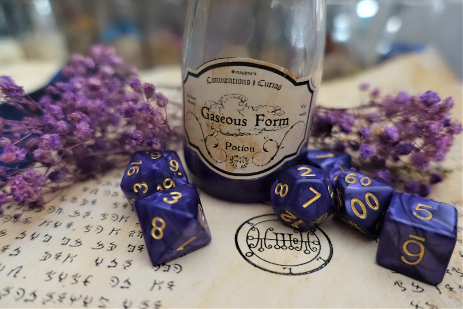 Gaseous Form Dnd Potion Bottle Dice Set Purple Polyhedral