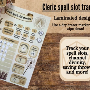 Rastreador de slot de magia de clérigo I Rastreador Dnd 5e I Rastreador de magia e habilidade I Rastreador de magia laminado I Rastreador de magia I Notas de RPG
