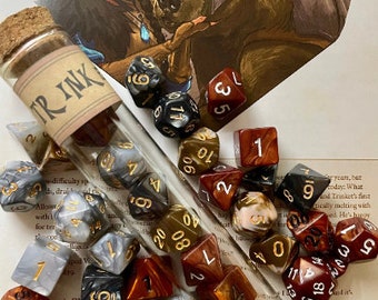 Trinket dice I Critical role gift I Trinket inspired dice I Glass vial I Ranger dice I All CR1 characters in stock!