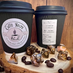 Hot Chocolate dice I Caffe Necro I Brown and pink cream dice I Coffee dice I TTRPG gifts I Dnd gag gift I Personalised RPG gifts