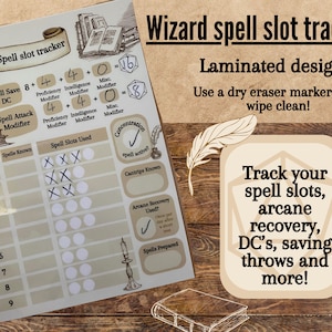 Wizard spell slot tracker I Dnd 5e tracker I Spell and ability tracker I Laminated spell tracker I Spell tracker I RPG notes