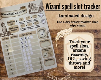 Wizard spell slot tracker I Dnd 5e tracker I Spell and ability tracker I Laminated spell tracker I Spell tracker I RPG notes