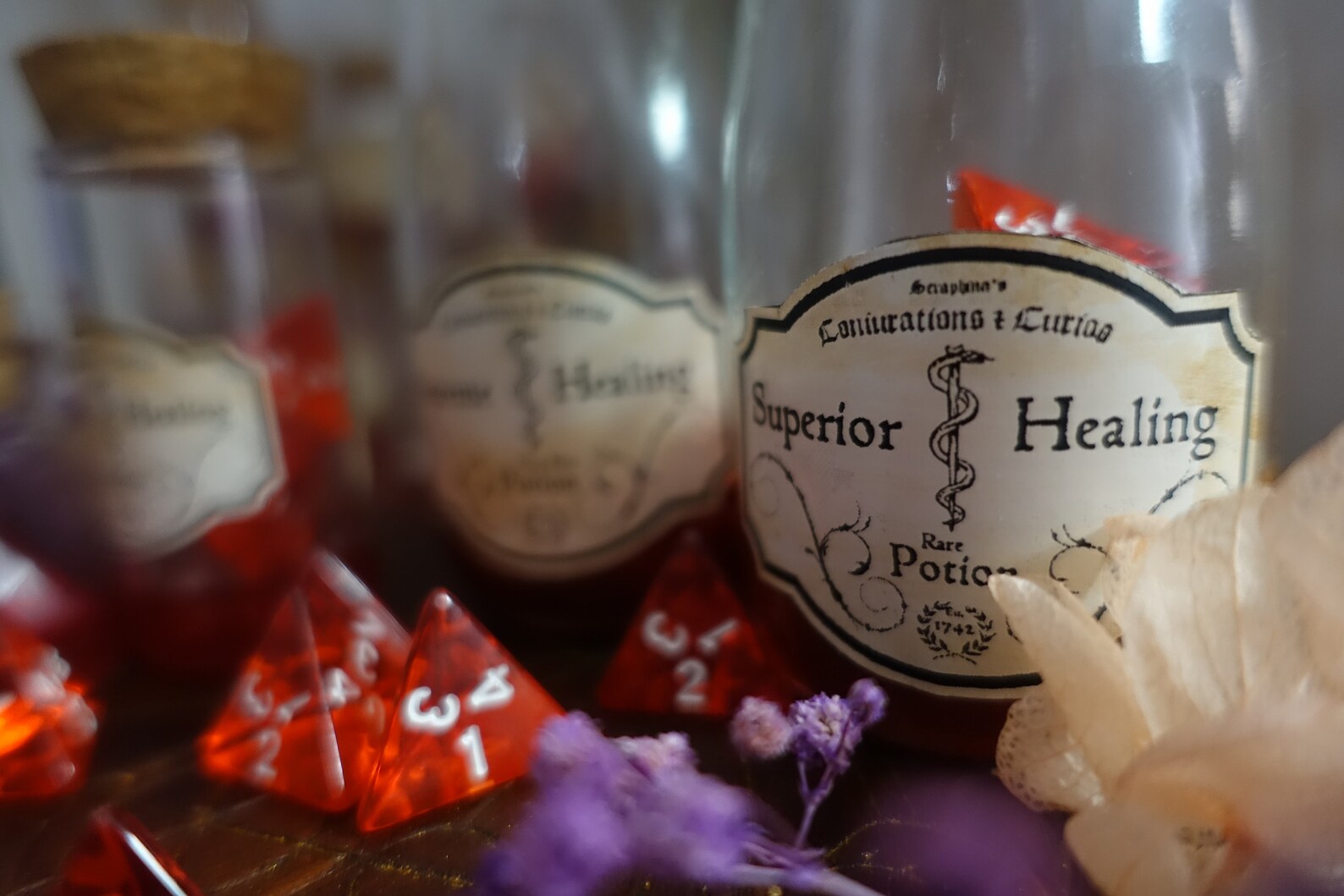 Dnd Health Potion Bottles With D4 Dice DM Set Glass Potion Etsy